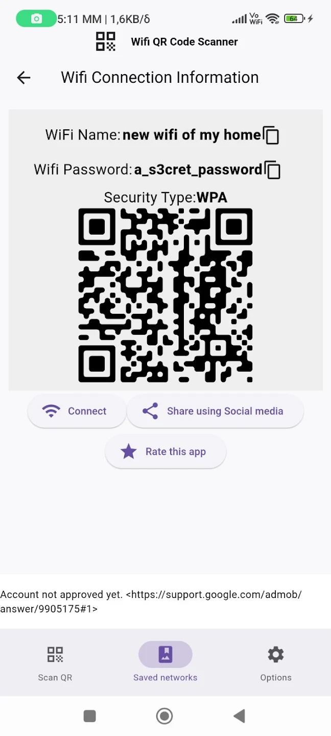 Στιγμιότυπο 3 της εφαρμογής «WiFi QR Code password scanner»